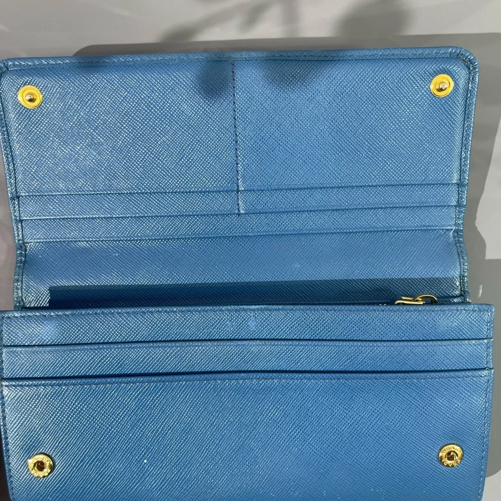 PRADA Blue Bow Saffiano Leather Wallet - Picture 9 of 17